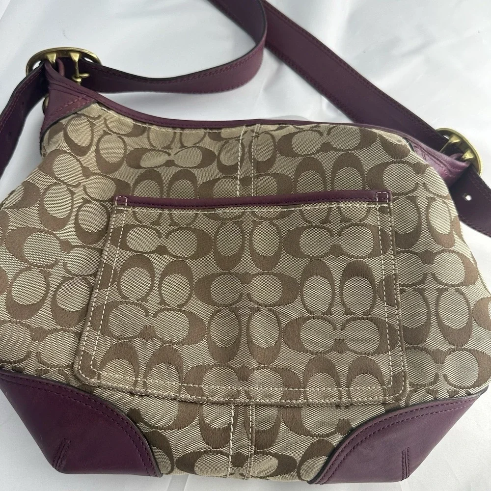 Coach Bleecker Signature Leather & Canvas Burgundy Duffle shoulder bag